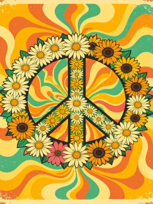 Produktbild: CALVENDO Puzzle Blumiges Friedenszeichen im psychedelischen 70er-Stil | 1000 Teile Lege-Gr&ouml;&szlig;e 64x48cm Foto-Puzzle f&uuml;r gl&uuml;ckliche Stunden