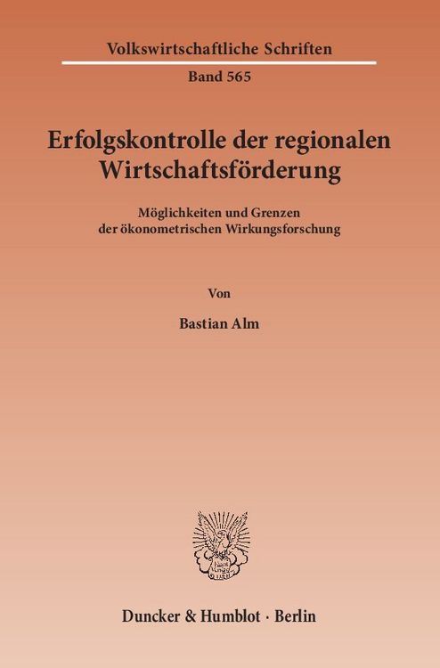 Produktbild: Erfolgskontrolle der regionalen Wirtschaftsf&ouml;rderung.