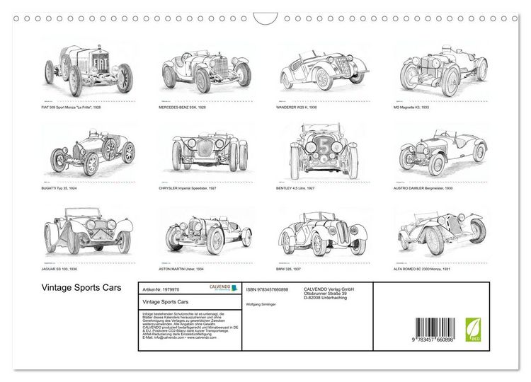 Produktbild: Vintage Sports Cars (Wandkalender 2026 DIN A3 quer), CALVENDO Monatskalender