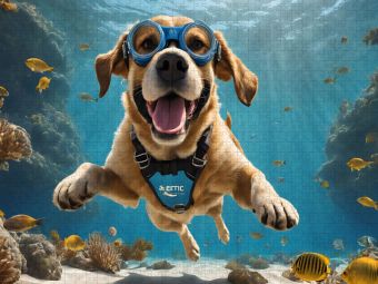 Produktbild: CALVENDO Puzzle Tauchender Hund mit Schwimmbrille | 1000 Teile Lege-Gr&ouml;&szlig;e 64x48cm Foto-Puzzle f&uuml;r gl&uuml;ckliche Stunden