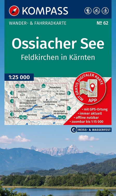 Produktbild: KOMPASS Wanderkarte 62 Ossiacher See, Feldkirchen in K&auml;rnten 1:25.000