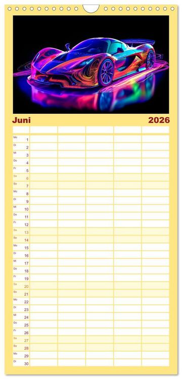 Produktbild: Familienplaner 2026 - Futuristische Neon Cars mit 5 Spalten (Wandkalender, 21 x 45 cm) CALVENDO