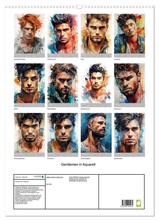 Produktbild: Gentlemen in Aquarell (Wandkalender 2026 DIN A2 hoch), CALVENDO Monatskalender