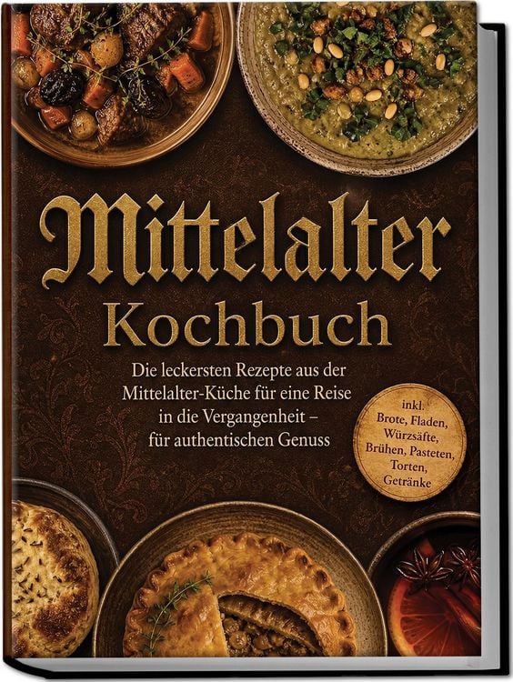 Produktbild: Mittelalter Kochbuch: Die leckersten Rezepte aus der Mittelalter-K&uuml;che f&uuml;r eine Reise in die Vergangenheit &ndash; f&uuml;r authentischen Genuss inkl. Brote, Fladen, W&uuml;rzs&auml;fte, Br&uuml;hen, Pasteten, Torten, Getr&auml;nke