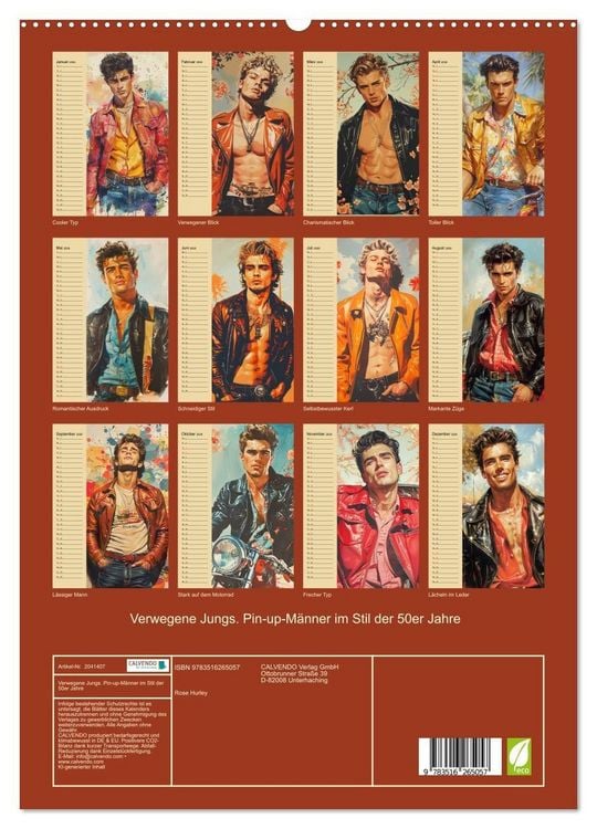 Produktbild: Verwegene Jungs. Pin-up-M&auml;nner im Stil der 50er Jahre (hochwertiger Premium Wandkalender 2026 DIN A2 hoch), Kunstdruck in Hochglanz