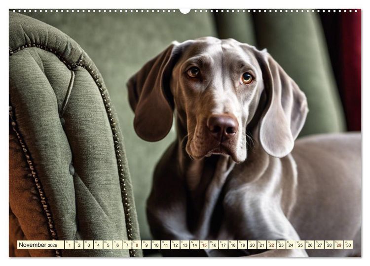 Produktbild: Weimaraner - der ideale Jagdbegleiter (hochwertiger Premium Wandkalender 2026 DIN A2 quer), Kunstdruck in Hochglanz
