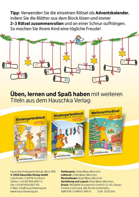 Produktbild: Weihnachtsr&auml;tsel &ndash; Kunterbunter Kindergartenblock ab 3 Jahre