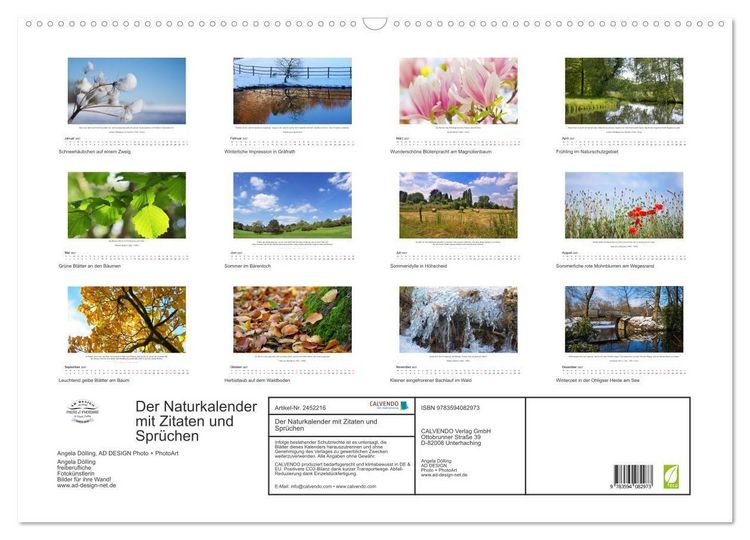 Produktbild: Der Naturkalender mit Zitaten und Spr&uuml;chen (Wandkalender 2027 DIN A2 quer), CALVENDO Monatskalender