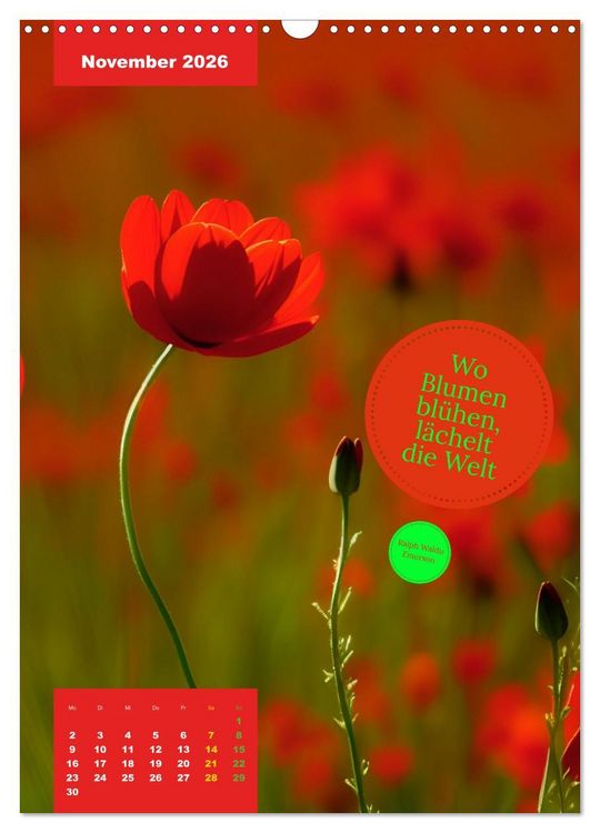 Produktbild: Verr&uuml;ckt nach BLUMEN Artwork - Farben - Zitate (Wandkalender 2026 DIN A3 hoch), CALVENDO Monatskalender
