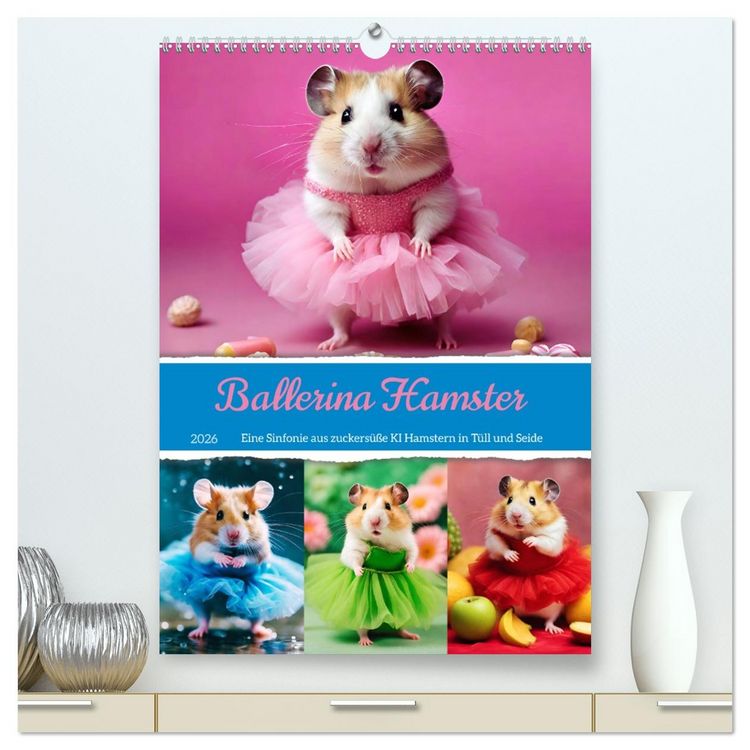 Produktbild: Ballerina Hamster - Eine Sinfonie aus zuckers&uuml;&szlig;e KI Hamstern in T&uuml;ll und Seide (hochwertiger Premium Wandkalender 2026 DIN A2 hoch), Kunstdruck in Hochglanz