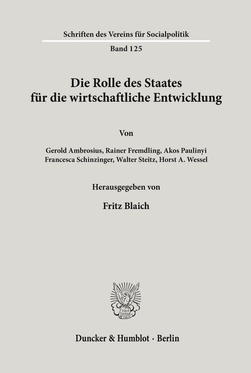 Produktbild: Die Rolle des Staates f&uuml;r die wirtschaftliche Entwicklung.