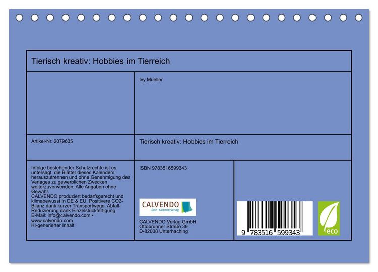 Produktbild: Tierisch kreativ: Hobbies im Tierreich (Tischkalender 2026 DIN A5 quer), CALVENDO Monatskalender