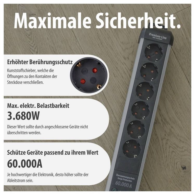 Produktbild: Brennenstuhl 1391010601 &Uuml;berspannungsschutz-Steckdosenleiste Silber, Schwarz Schutzkontakt 1 St.