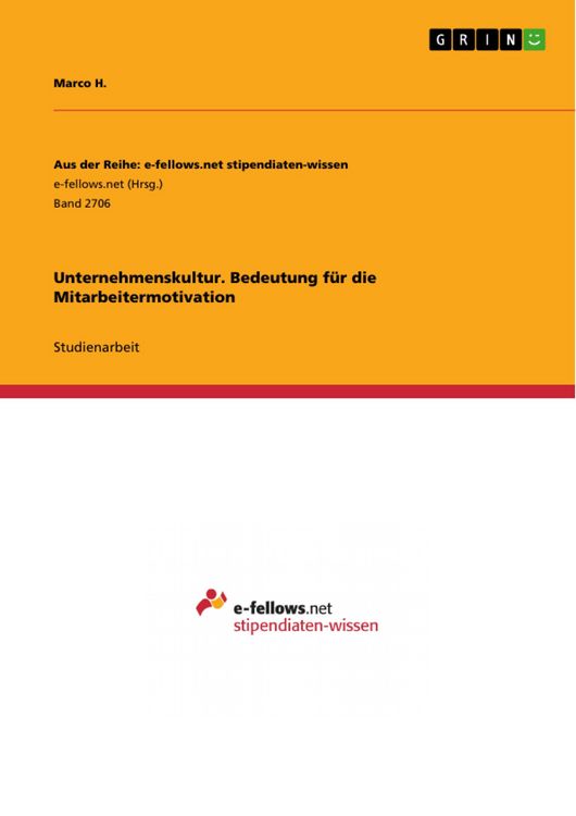 Produktbild: Unternehmenskultur. Bedeutung f&uuml;r die Mitarbeitermotivation