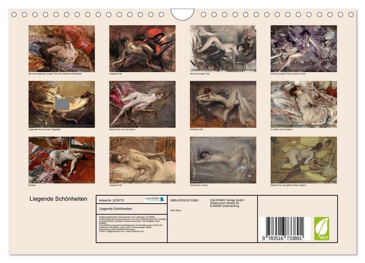 Produktbild: Liegende Sch&ouml;nheiten (Wandkalender 2026 DIN A4 quer), CALVENDO Monatskalender