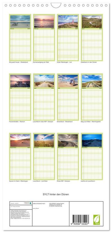 Produktbild: Familienplaner 2027 - SYLT hinter den D&uuml;nen mit 5 Spalten (Wandkalender, 21 x 45 cm) CALVENDO