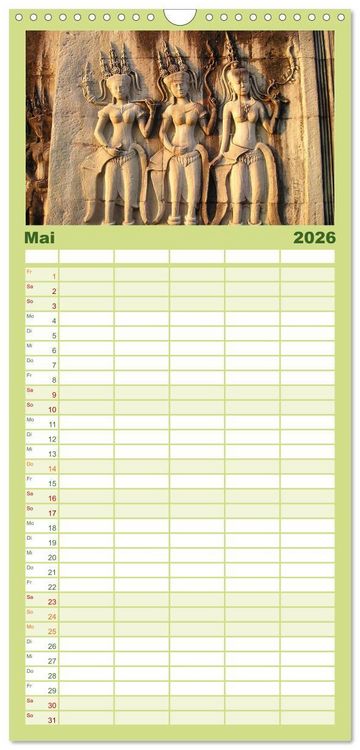 Produktbild: Familienplaner 2026 - Kambodscha &bull; Angkor Wat mit 5 Spalten (Wandkalender, 21 x 45 cm) CALVENDO