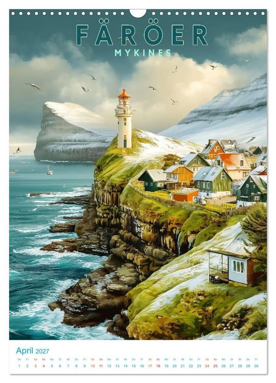 Produktbild: F&auml;r&ouml;er Inseln - Old School Poster Style (Wandkalender 2027 DIN A3 hoch), CALVENDO Monatskalender