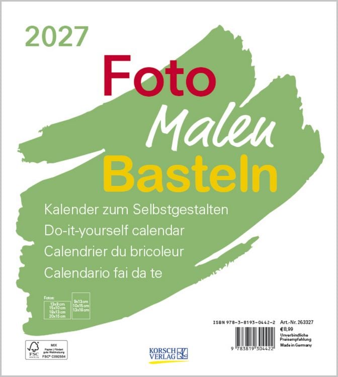 Produktbild: Foto-Malen-Basteln Bastelkalender wei&szlig; 2027