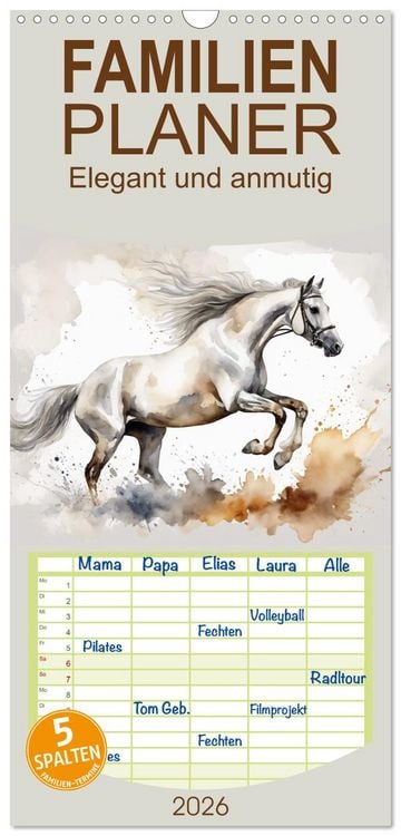 Produktbild: Familienplaner 2026 - Elegant und anmutig mit 5 Spalten (Wandkalender, 21 x 45 cm) CALVENDO
