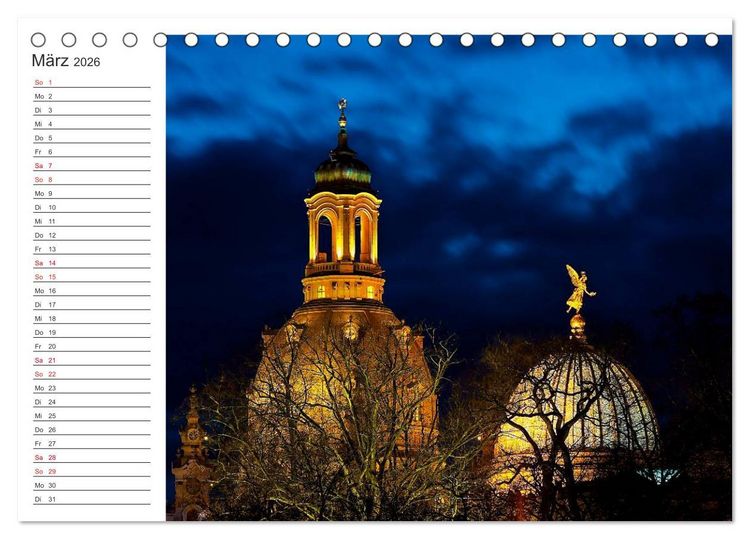 Produktbild: Dresden - Die Frauenkirche (Tischkalender 2026 DIN A5 quer), CALVENDO Monatskalender