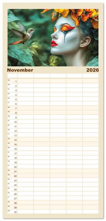 Produktbild: Familienplaner 2026 - Kolibris - Zauberhafte Fantasiewerke mit 5 Spalten (Wandkalender, 21 x 45 cm) CALVENDO