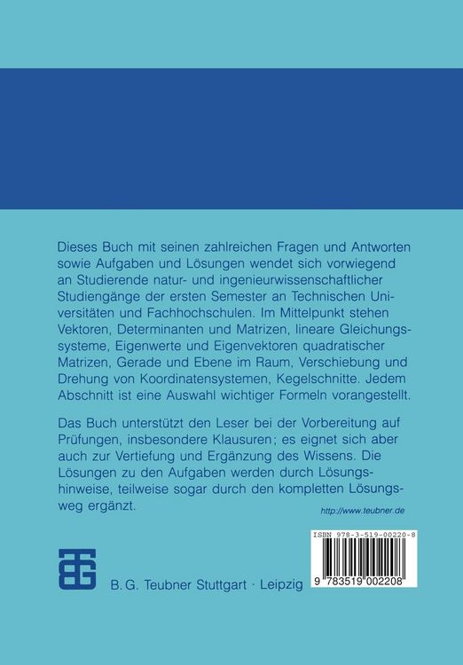 Produktbild: Lineare Algebra und Analytische Geometrie in Fragen und &Uuml;bungsaufgaben