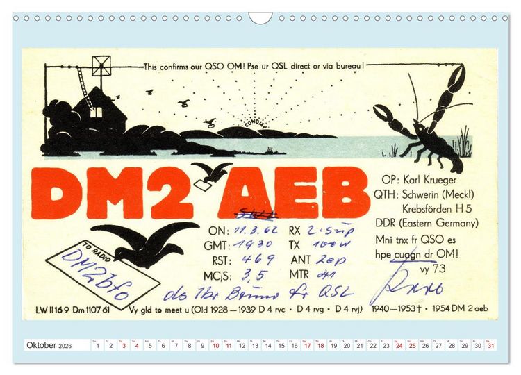 Produktbild: Amateurfunk in der DDR - Historische QSL-Karten (Wandkalender 2026 DIN A3 quer), CALVENDO Monatskalender