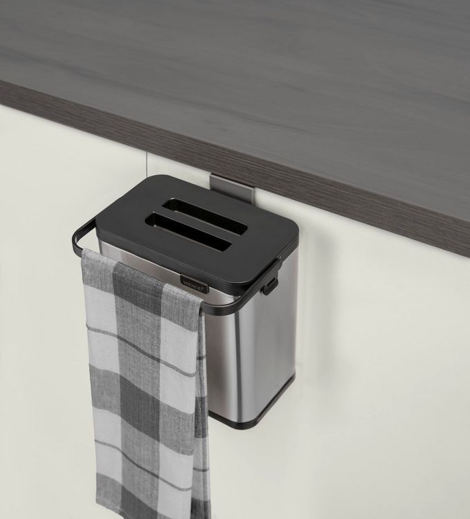 Produktbild: Abfallsammler Mod. Colin 3L, silber matt/schwarz, Edelstahl/Kunststoff, mit Anti-Fingerprint-Finish