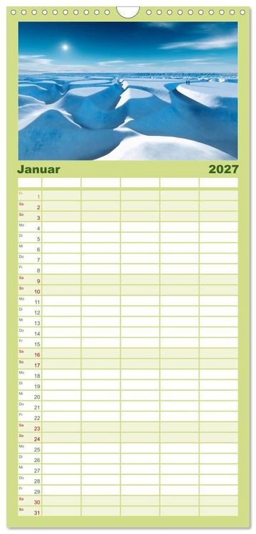 Produktbild: Familienplaner 2027 - Bezaubernde Landschaften mit 5 Spalten (Wandkalender, 21 x 45 cm) CALVENDO