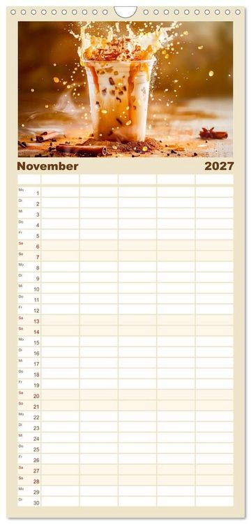 Produktbild: Familienplaner 2027 - Cappuccino, Latte und mehr - Der gro&szlig;e Kaffeekalender mit 5 Spalten (Wandkalender, 21 x 45 cm) CALVENDO
