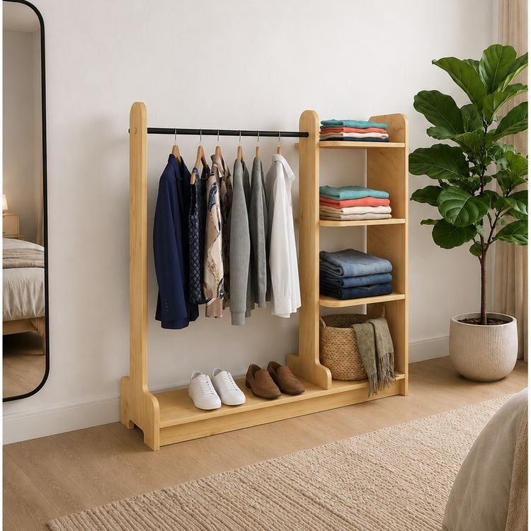 Produktbild: Holz Kleiderst&auml;nder mit Regal & Stange Lempu L