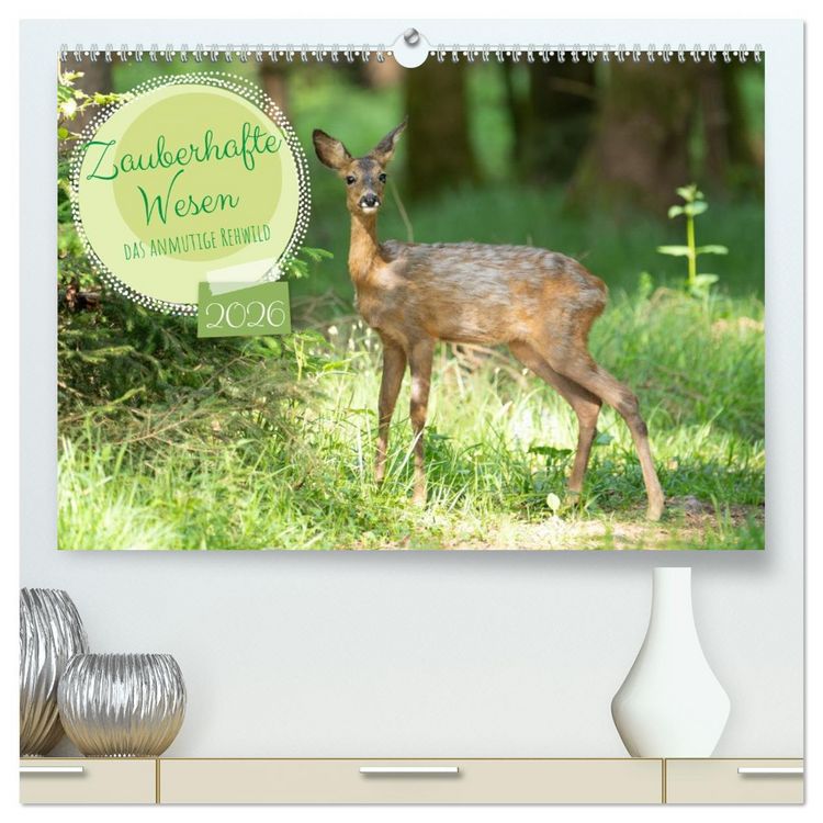 Produktbild: Zauberhafte Wesen - anmutiges Rehwild (hochwertiger Premium Wandkalender 2026 DIN A2 quer), Kunstdruck in Hochglanz