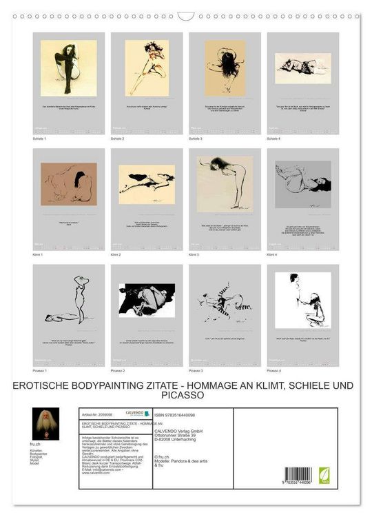 Produktbild: EROTISCHE BODYPAINTING ZITATE - HOMMAGE AN KLIMT, SCHIELE UND PICASSO (Wandkalender 2026 DIN A2 hoch), CALVENDO Monatskalender