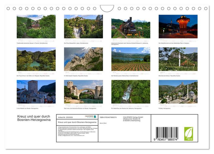 Produktbild: Kreuz und quer durch Bosnien-Herzegowina (Wandkalender 2026 DIN A4 quer), CALVENDO Monatskalender