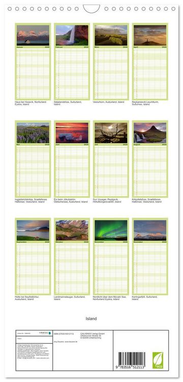 Produktbild: Familienplaner 2026 - Island mit 5 Spalten (Wandkalender, 21 x 45 cm) CALVENDO