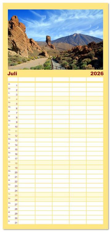 Produktbild: Familienplaner 2026 - Teneriffa - Insel der Gl&uuml;ckseligen mit 5 Spalten (Wandkalender, 21 x 45 cm) CALVENDO