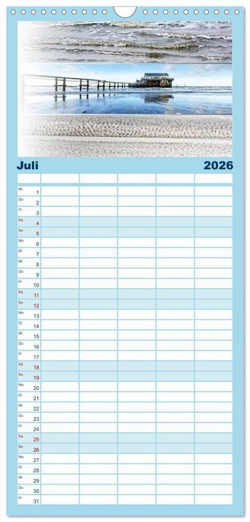 Produktbild: Familienplaner 2026 - K&uuml;stenstreifen an der Nordsee mit 5 Spalten (Wandkalender, 21 x 45 cm) CALVENDO