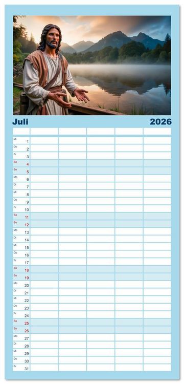 Produktbild: Familienplaner 2026 - Durch das Jahr mit Jesus mit 5 Spalten (Wandkalender, 21 x 45 cm) CALVENDO