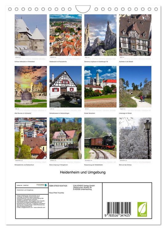 Produktbild: Heidenheim und Umgebung (Wandkalender 2026 DIN A4 hoch), CALVENDO Monatskalender