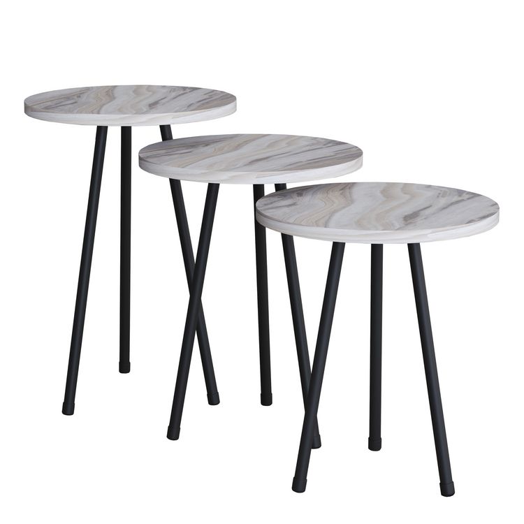 Produktbild: 3 tlg. Holz Beistelltisch Couchtisch Mamor Mirola