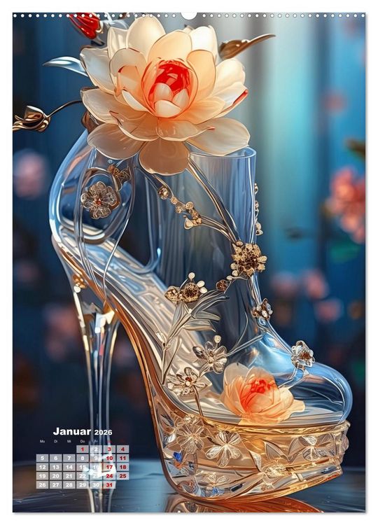 Produktbild: Gl&auml;serne Schuhe - M&auml;rchenhafte Pumps voller funkelnder Tr&auml;ume (hochwertiger Premium Wandkalender 2026 DIN A2 hoch), Kunstdruck in Hochglanz