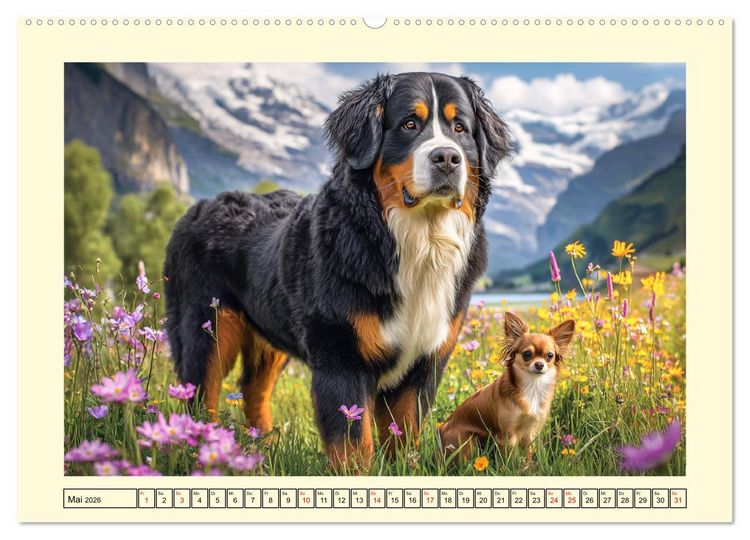 Produktbild: Berner Sennenhund. Sanfte Seelen zwischen Alpengl&uuml;ck und Abenteuerlust (hochwertiger Premium Wandkalender 2026 DIN A2 quer), Kunstdruck in Hochglanz