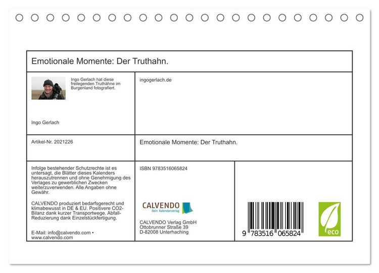 Produktbild: Emotionale Momente: Der Truthahn. (Tischkalender 2026 DIN A5 quer), CALVENDO Monatskalender