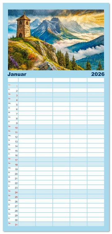 Produktbild: Familienplaner 2026 - Pl&auml;tze zum Tr&auml;umen mit 5 Spalten (Wandkalender, 21 x 45 cm) CALVENDO