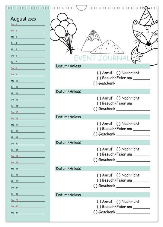 Produktbild: Geburtstagsplaner Doodle Tiere - F&uuml;r Termine, Geschenke, Eventdetails & mehr (Wandkalender 2026 DIN A3 hoch), CALVENDO Monatskalender
