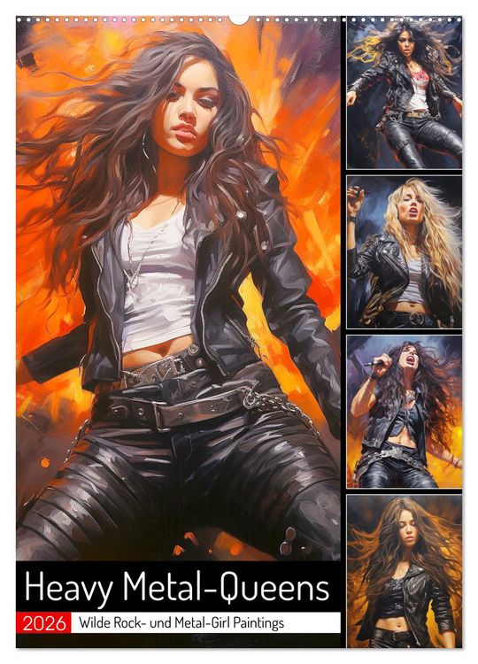Produktbild: Heavy Metal-Queens. Wilde Rock- und Metal-Girl Paintings (Wandkalender 2026 DIN A2 hoch), CALVENDO Monatskalender