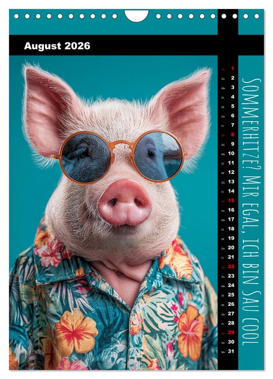 Produktbild: Coole Sau - Lustiger Spr&uuml;che Kalender mit witzigen Schweinchen (Wandkalender 2026 DIN A4 hoch), CALVENDO Monatskalender