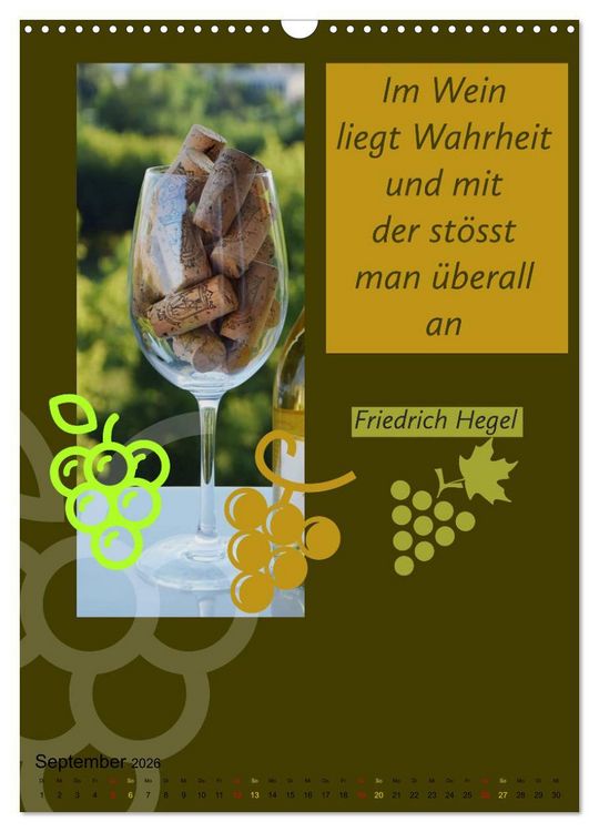 Produktbild: WEIN Weisheiten und Sprichworte (Wandkalender 2026 DIN A3 hoch), CALVENDO Monatskalender