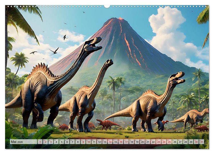 Produktbild: Dinosaurier - die Welt der Urzeitgiganten (hochwertiger Premium Wandkalender 2026 DIN A2 quer), Kunstdruck in Hochglanz